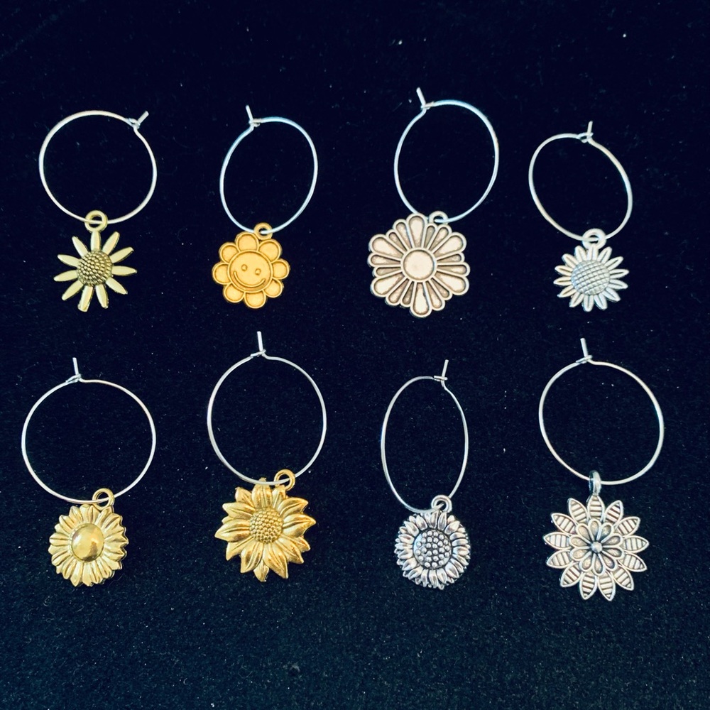 Sunflowers themed Wine Glass Charm tags set of 8
